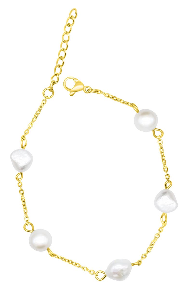 Adornia Freshwater Pearl Water Resistant Station Bracelet, Main, color, Gold
