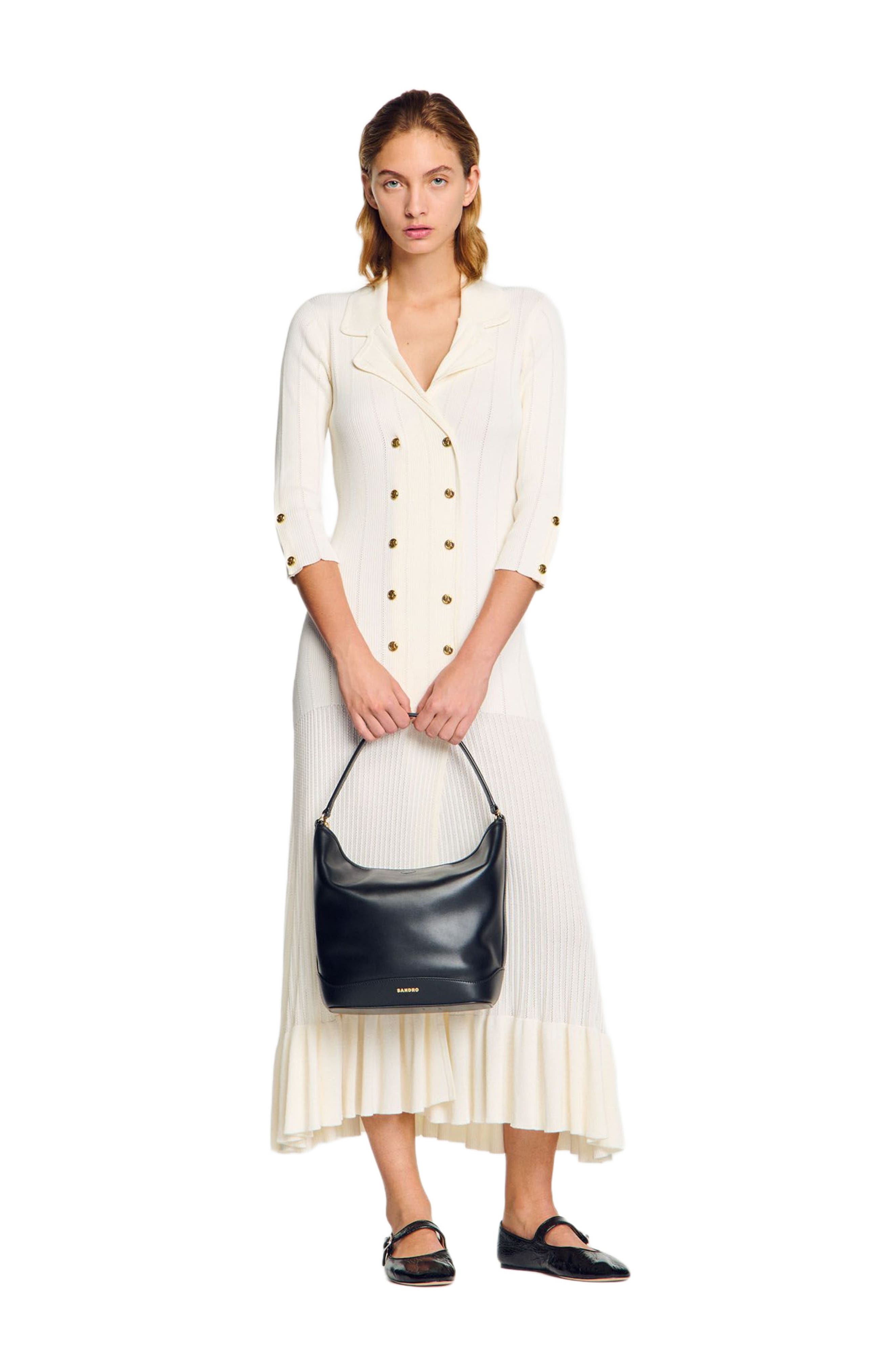 SANDRO Leather bucket bag TANGOSO, Alternate, color, Black