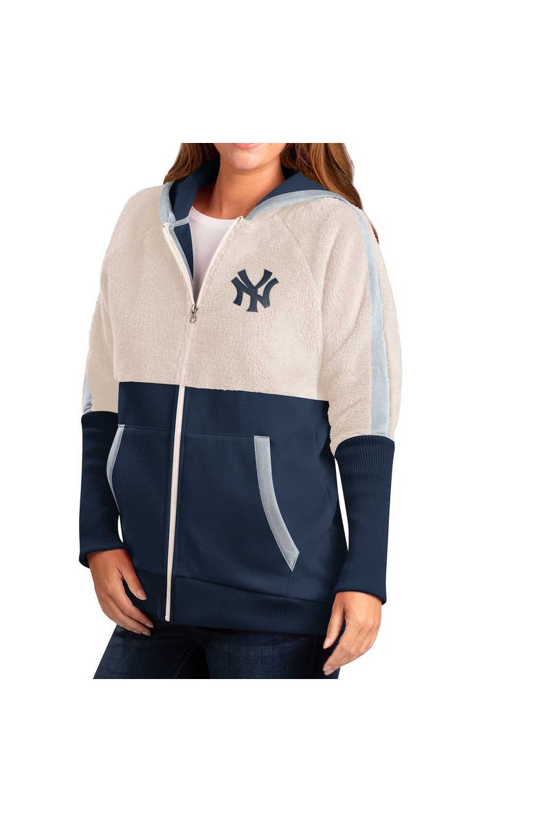G-III 4HER BY CARL BANKS Women's G-III 4Her by Carl Banks Oatmeal/Navy New York Yankees Shuffle It Raglan Full-Zip Hoodie, Main, color, 