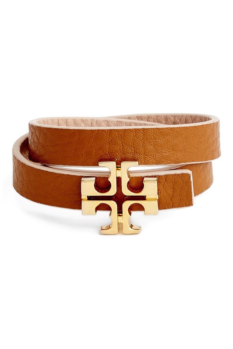 'Split T' Reversible Leather Wrap Bracelet, Alternate, color, BARK/ LIGHT OAK/ SHINY GOLD