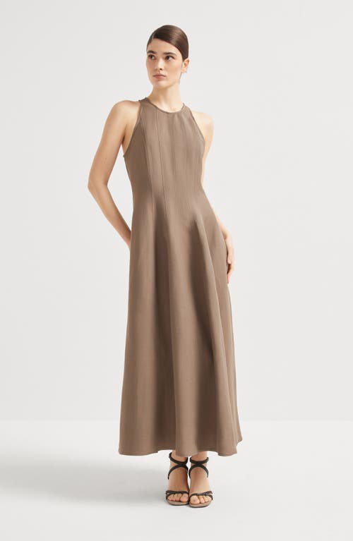 Brunello Cucinelli A-line Dress In Viscose And Linen Blend In Cocoa