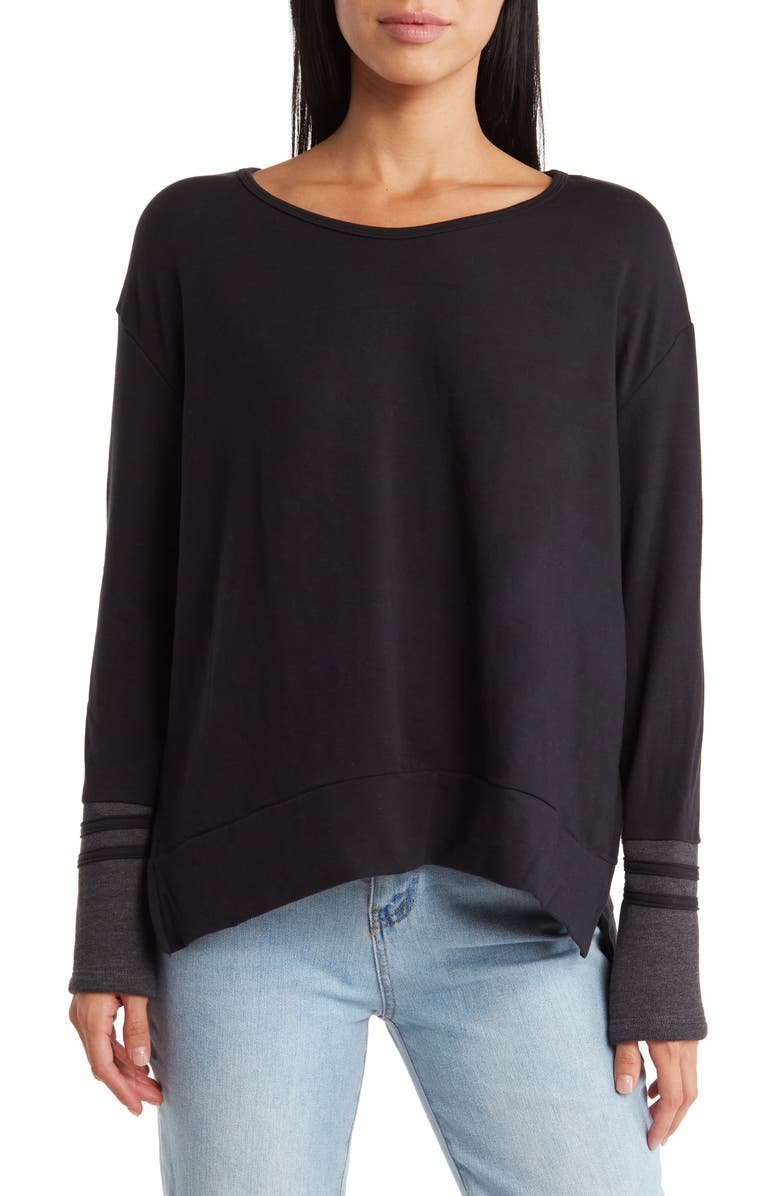 GO COUTURE Spring Varsity Long Sleeve Tee, Main, color, Black