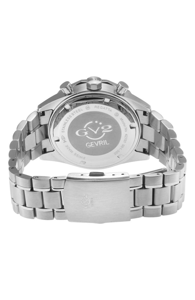 GV2 Regatta Stainless Steel Swiss Quartz Bracelet Watch, 42mm, Alternate, color, Black/ Stainless Steel