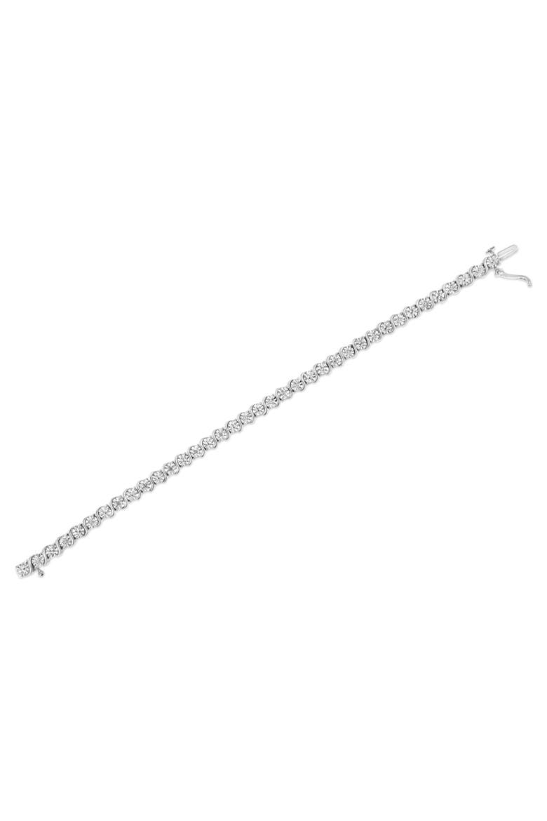 .925 Sterling Silver 1/10 Cttw Diamond Miracle Plate and "S" Link Tennis Bracelet, Alternate, color, White