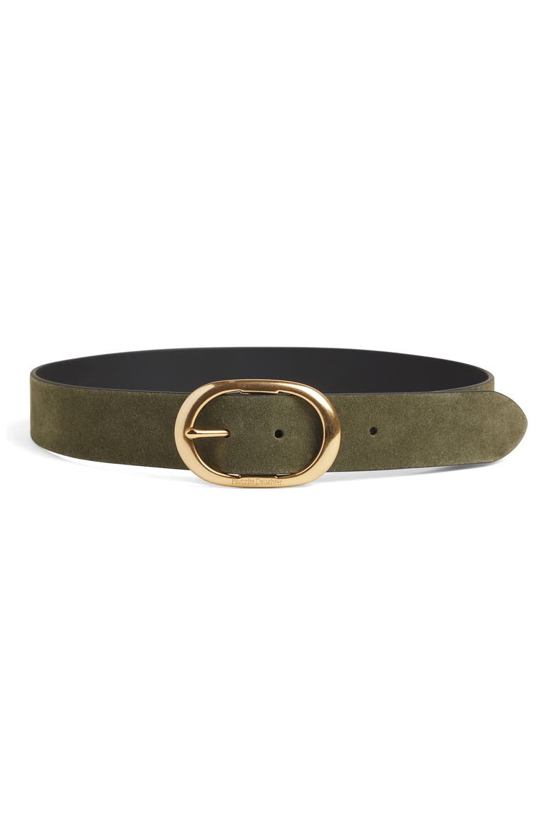The Contour Suede Belt, Main, color, SMOKETREE/ POLISHED GOLD