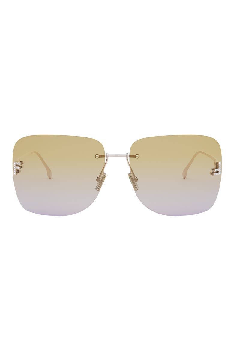 'Fendi First 65mm Oversize Square Sunglasses, Main, color, SHINY ROSE GOLD / BROWN