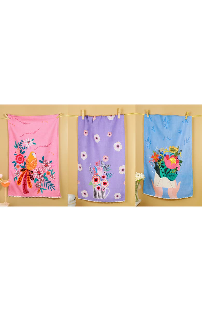 Tiramisu Sweet Wishes Set of 3 Kitchen Towels, Alternate, color, Pink/ Purple/ Blue