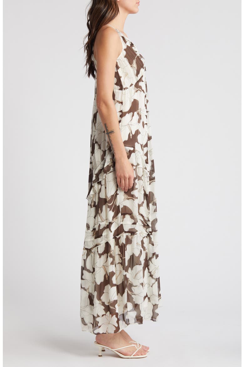 Boa Floral Ruffle Chiffon Maxi Dress, Alternate, color, MOCHA FLORAL