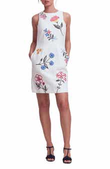 Occasion Floral Embroidered Linen Sheath Dress