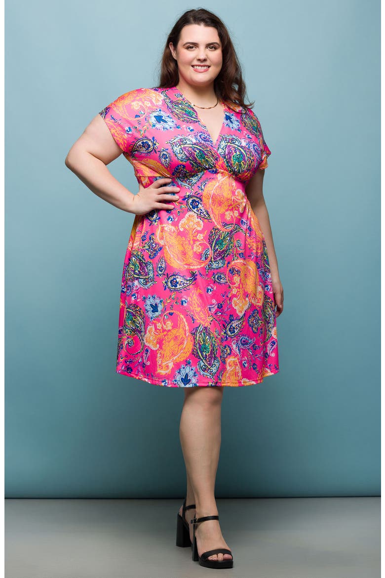 Print Surplice V-Neck Dress, Alternate, color, PINK MULTI