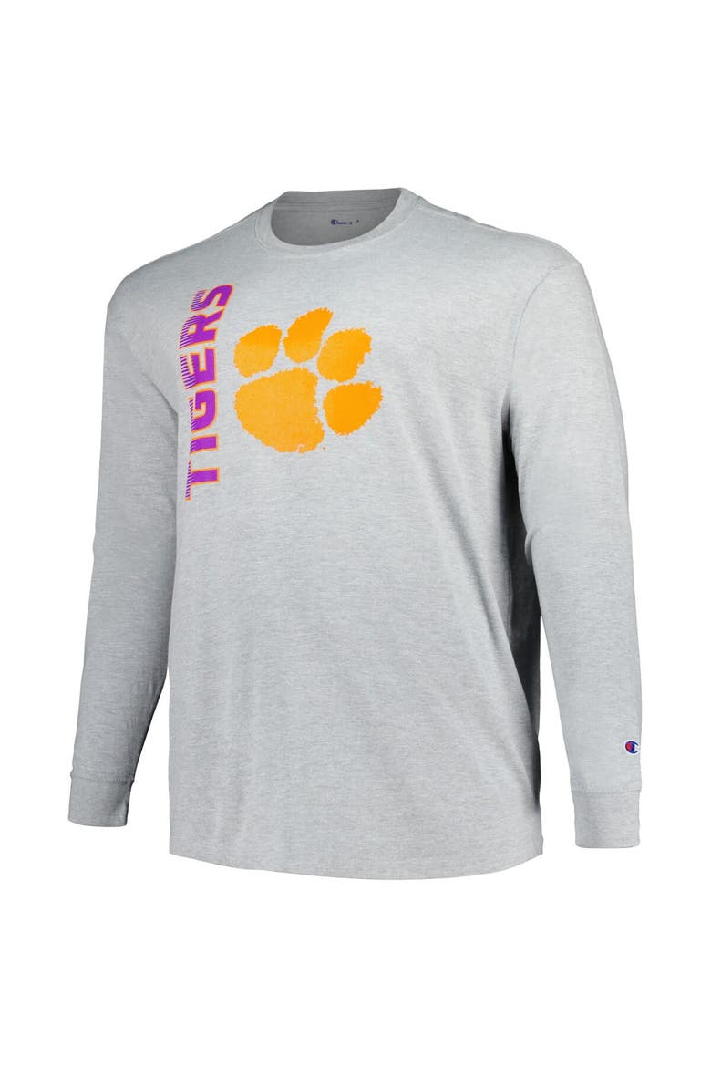 Men's Champion Heather Gray Clemson Tigers Big & Tall Mascot Long Sleeve T-Shirt, Alternate, color, Heather Gray
