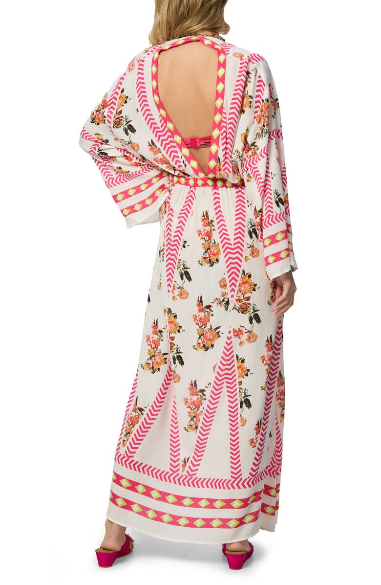 SAACHI Floral Print Plunge Neck Cover-Up Kaftan, Alternate, color, White Combo