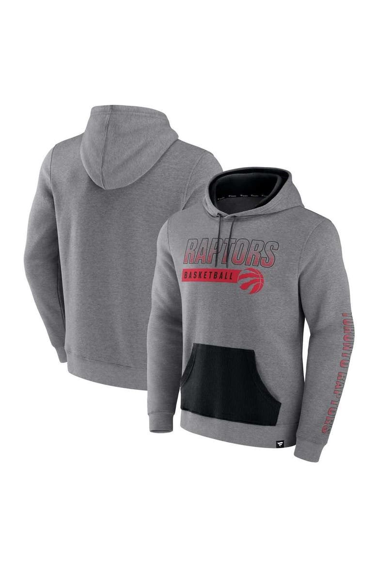Men's Fanatics Heathered Gray Toronto Raptors Off The Bench Color Block Pullover Hoodie, Main, color, Heather Gray