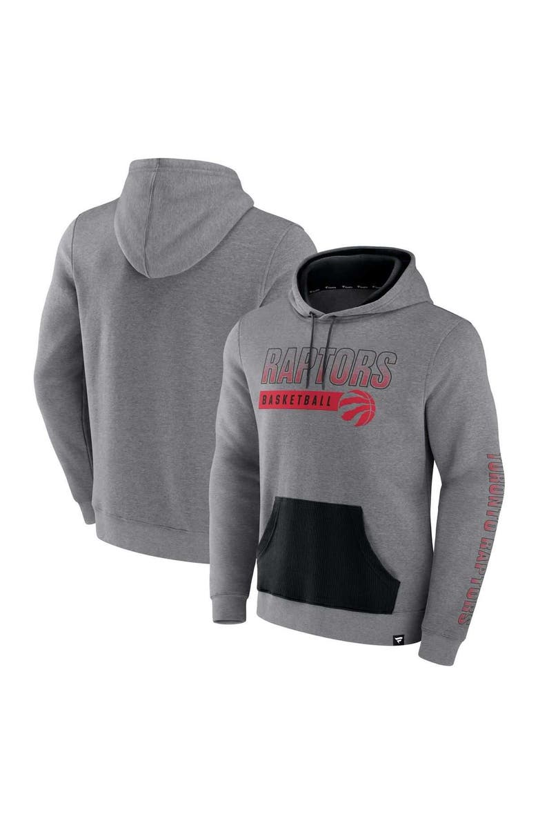 FANATICS Men's Fanatics Heathered Gray Toronto Raptors Off The Bench Color Block Pullover Hoodie, Main, color, Heather Gray