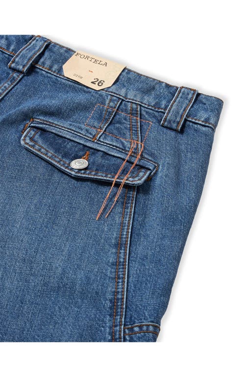 Fortela Juniaj Cargo Custom Wash Denim Trousers In Blue