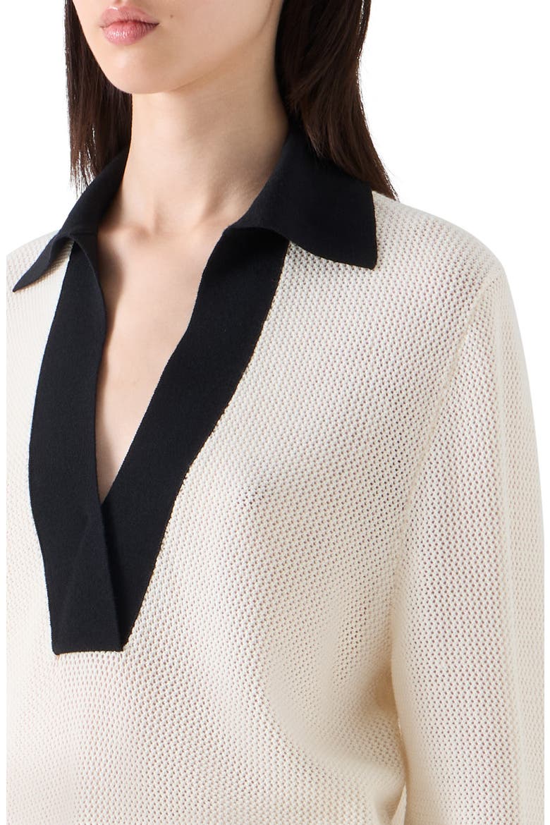 Cool Virgin Wool Mesh Polo Sweater, Alternate, color, IVORY-BLACK