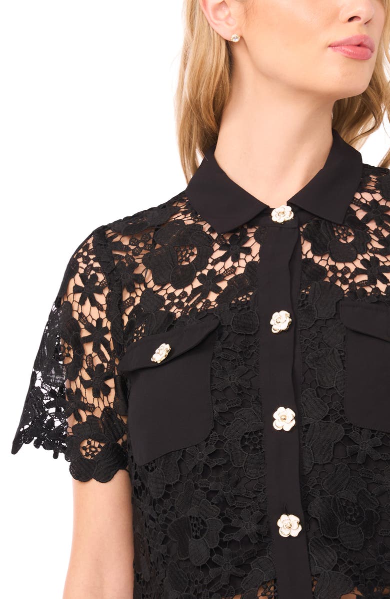 CeCe Floral Lace Button-Up Shirt, Alternate, color, Rich Black