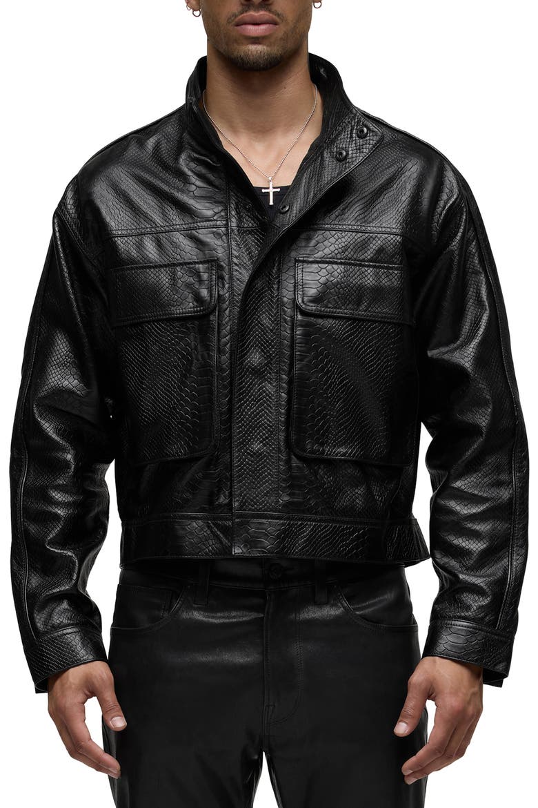 Python Embossed Leather Jacket, Main, color, BLACK PYTHON