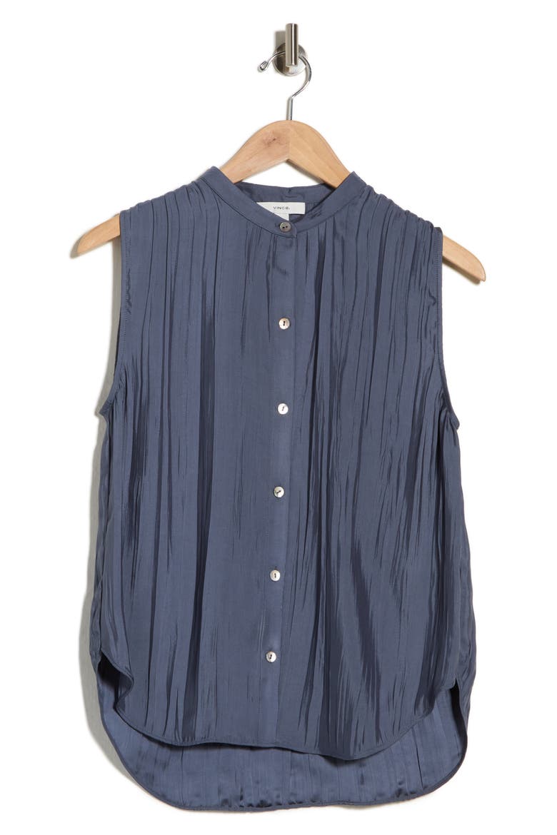 Crinkled Band Collar Top, Alternate, color, DARK WATER