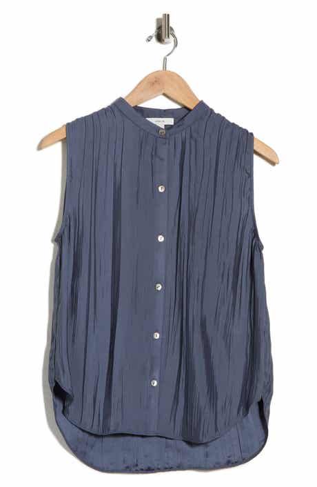 Vince Crinkled Band Collar Top