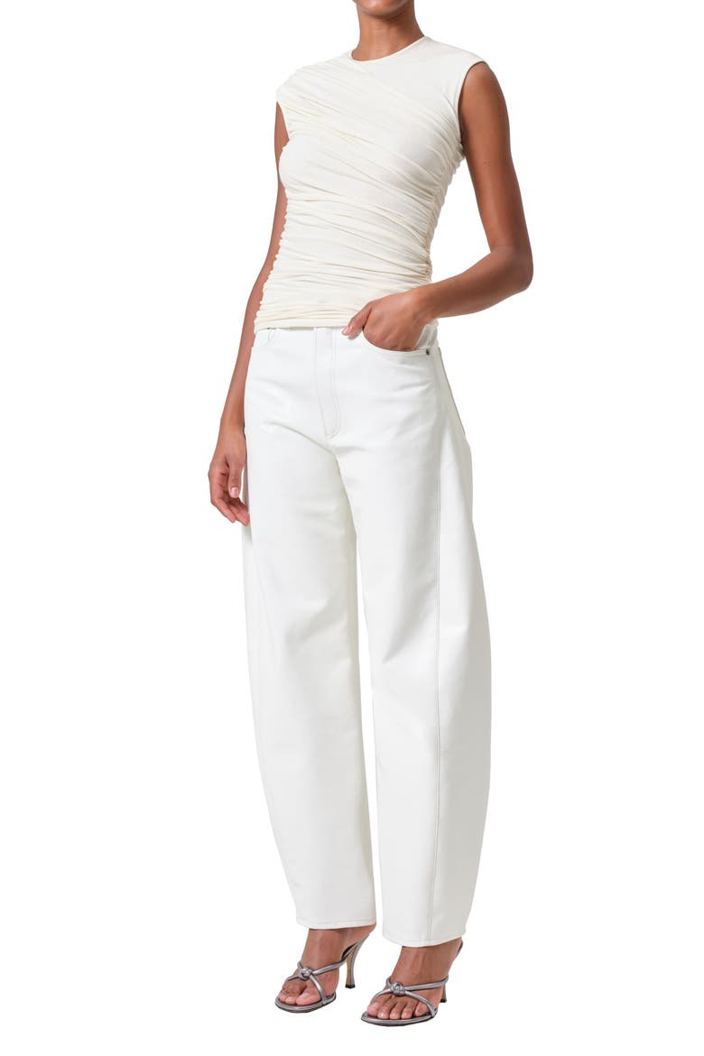 Ester Rib Ruched Tank, Alternate, color, OAT MILK