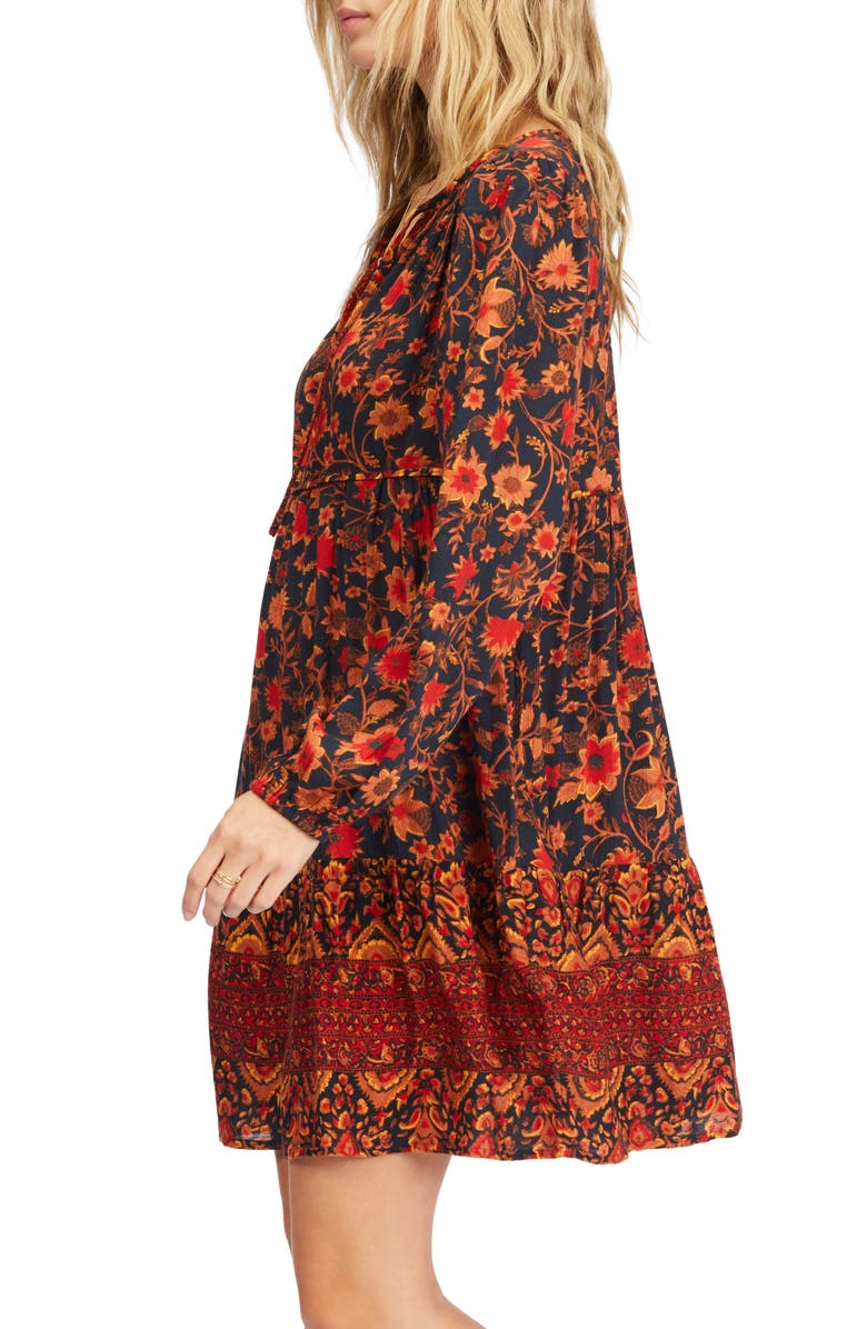 Billabong Hearts Desire Floral Print Long Sleeve Babydoll Minidress, Alternate, color, 