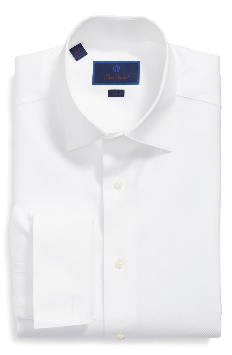 David Donahue Trim Fit Solid French Cuff Tuxedo Shirt, Alternate, color, White