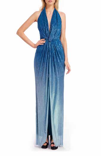 Jewel Badgley Mischka Metalllic Ombré Halter Neck Gown