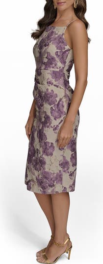 【Donna Karan New York】Mixed-Media Midi Dress Donna Karan New York Floral Metallic Jacquard Midi Dress