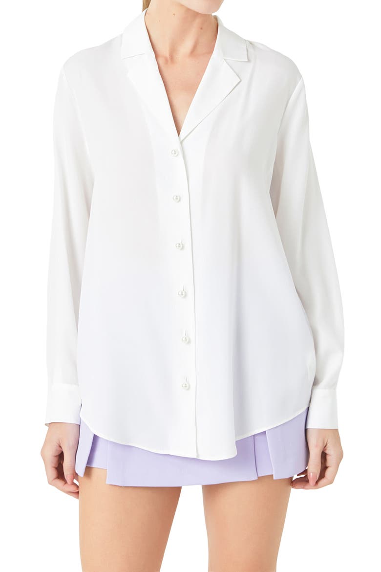 Notched Lapel Long Sleeve Button-Up Shirt, Alternate, color, WHITE