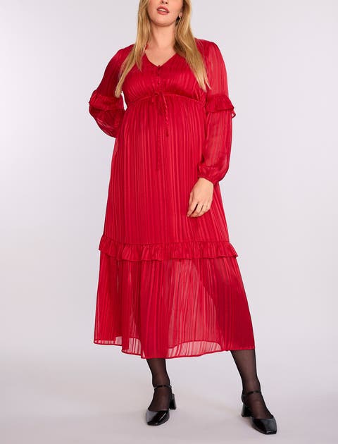 V-Neck Long Sleeve Tiered Maxi Dress