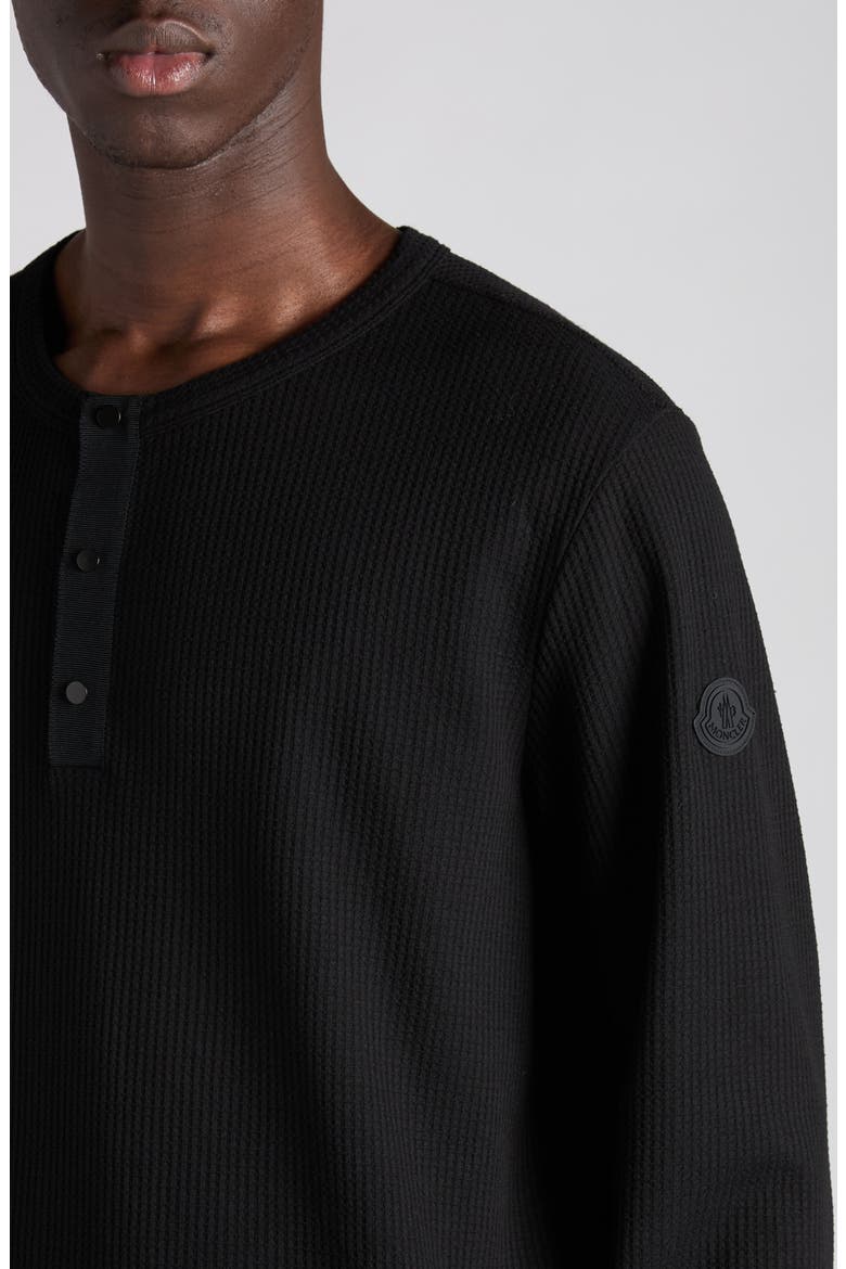 Logo Patch Waffle Stitch Long Sleeve T-Shirt, Alternate, color, BLACK