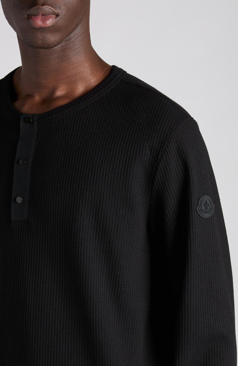 Moncler Logo Patch Waffle Stitch Long Sleeve T-Shirt, Alternate, color, Black
