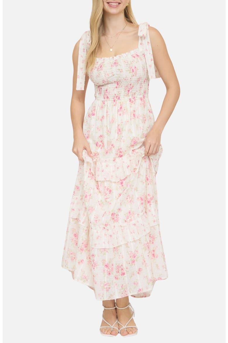 Floral Tie Strap Tiered Maxi Dress, Main, color, PINK MULTI