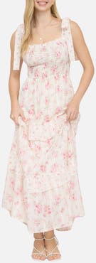 Blu Pepper Floral Tie Strap Tiered Maxi Dress
