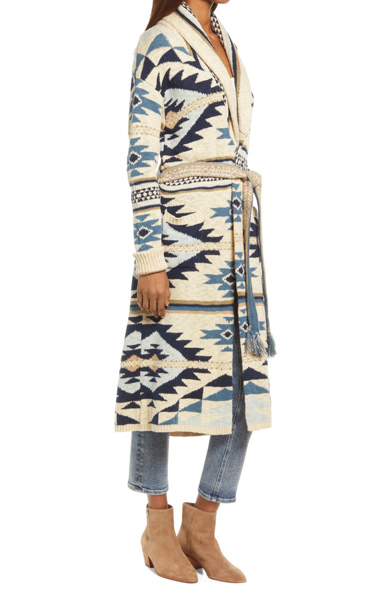 Faherty Paloma Geometric Organic Cotton Longline Duster Cardigan, Alternate, color,