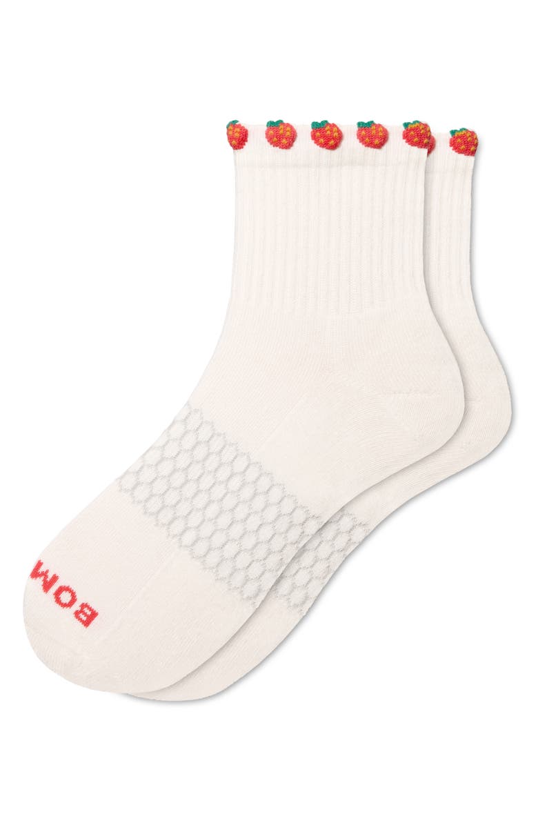 Bombas 3-D Strawberry Trim Cushioned Cotton Blend Quarter Socks, Alternate, color, Strawberries