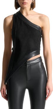 Manière De Voir Suede & Leather Asymmetric Backless Top