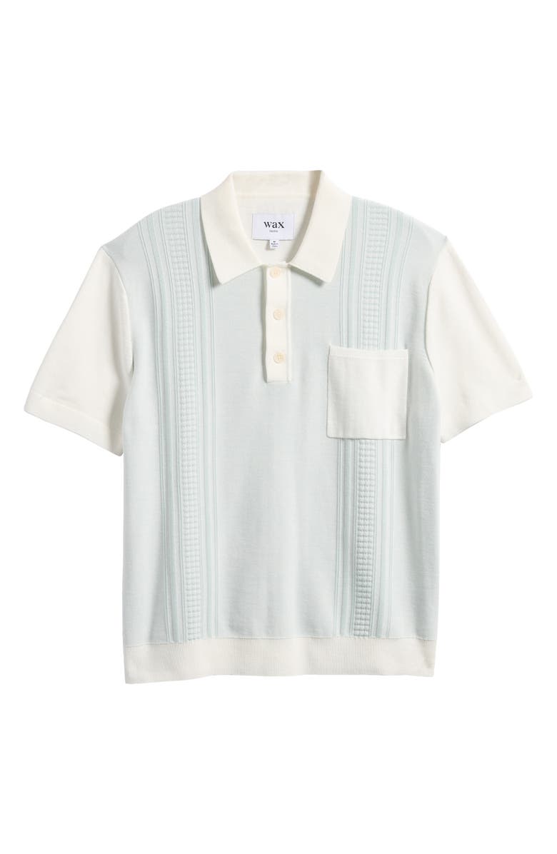 Wax London Turin Stripe Cotton Pocket Polo Sweater, Alternate, color, Pale Blue / Ecru