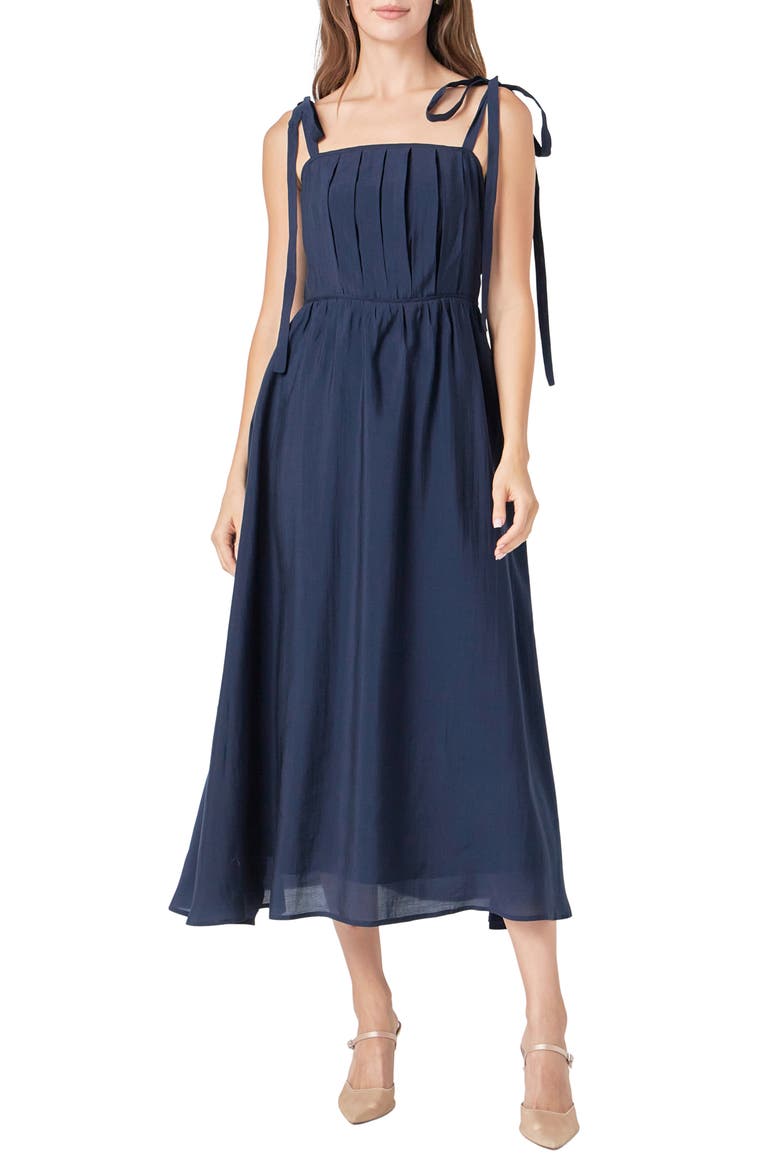 Pleated Fit & Flare Sundress, Main, color, NAVY