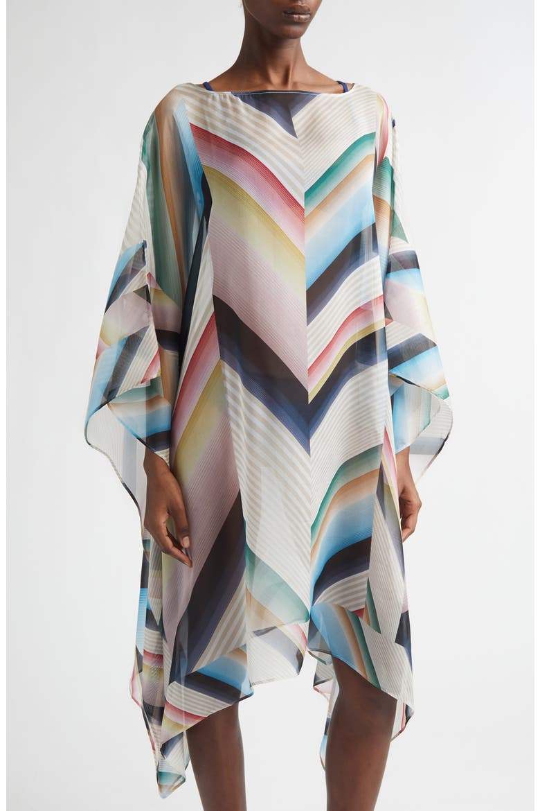 Chevron Print Silk Poncho, Alternate, color, 0001 BLUE MULTI