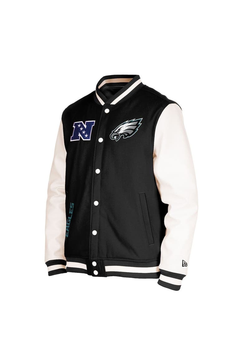 Men's New Era  Black Philadelphia Eagles Third Down Varsity Full-Snap Jacket, Alternate, color, Black