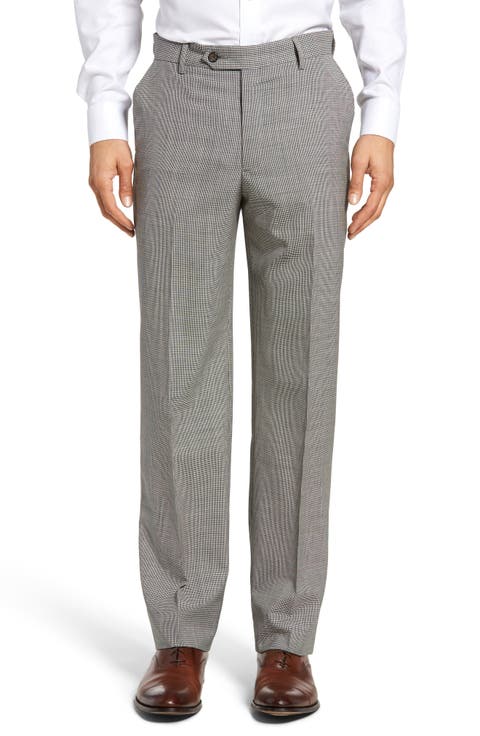 Flat Front Houndstooth Wool Trousers