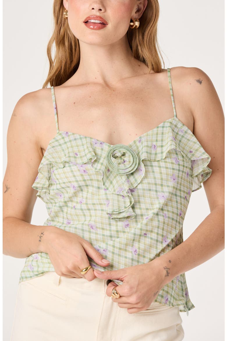 Gianna Ruffle Camisole, Alternate, color, MINT FLORAL GINGHAM