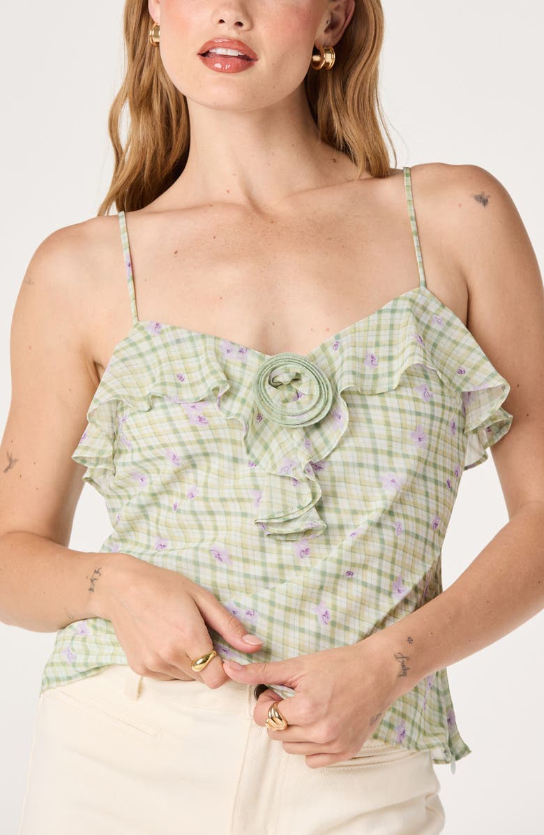 ASTR the Label Gianna Ruffle Camisole, Alternate, color, Mint Floral Gingham