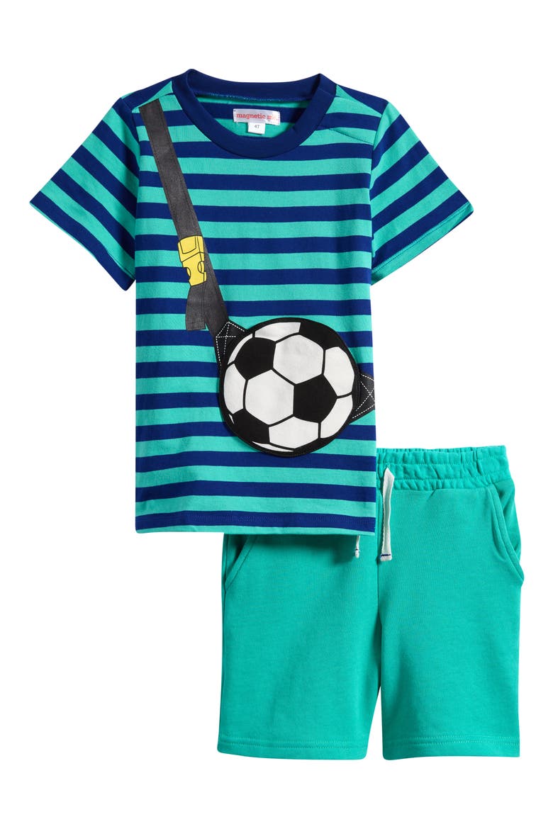 Kids' Fidget Cotton Graphic T-Shirt & Shorts Set, Main, color, BLUE/GREEN