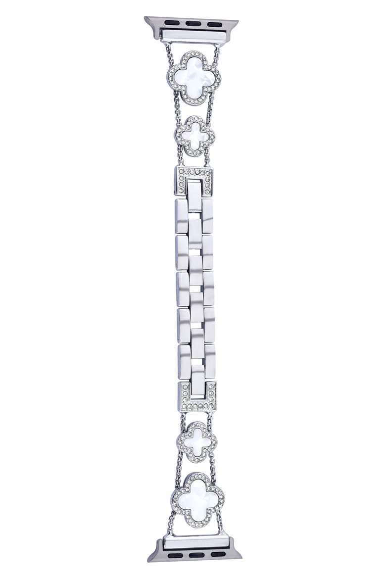 Clover Embellished Apple Watch® Watchband, Main, color, SILVER