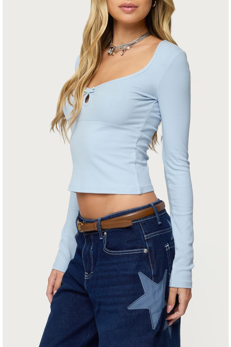 Madder Keyhole Cutout Long Sleeve Top, Alternate, color, LIGHT-BLUE