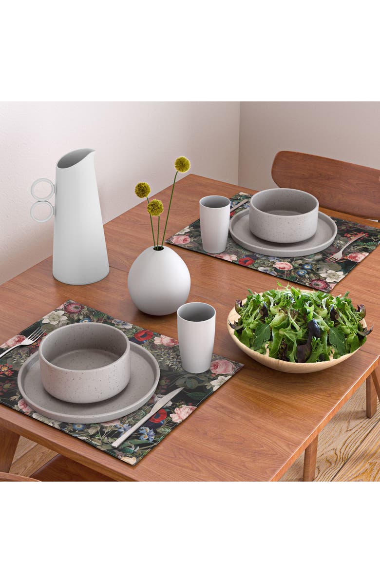 Deny Designs Dark Garden by Burcu Korkmazyürek Cotton Placemats, Alternate, color, Black