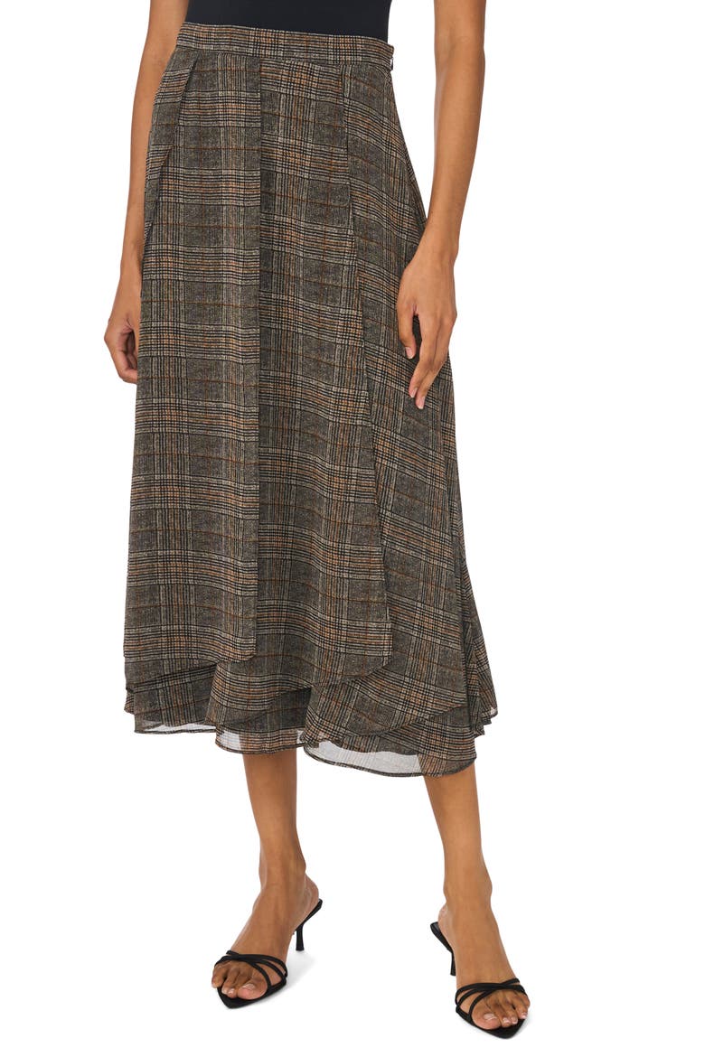 Paneled Plaid Midi Skirt, Main, color, AUBURN PLAID